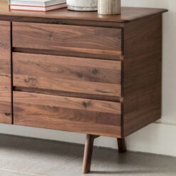 Rustic Scandi Japandi Walnut Dark Brown Wood 3 Drawer 2 Door Large Sideboard 171cm