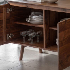 Rustic Scandi Japandi Walnut Dark Brown Wood 3 Drawer 2 Door Large Sideboard 171cm