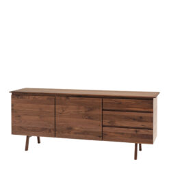 Rustic Scandi Japandi Walnut Dark Brown Wood 3 Drawer 2 Door Large Sideboard 171cm