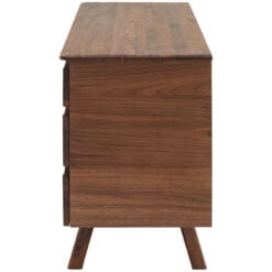 Rustic Scandi Japandi Walnut Dark Brown Wood 3 Drawer 2 Door Large Sideboard 171cm