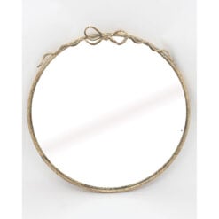 Antique Gold Hammered Metal Large Round Wall Mirror With A Bow 79cm