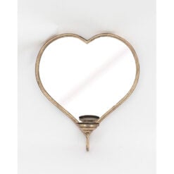 Antique Gold Metal Heart Wall Mirror With Wall Sconce Candle Holder 45cm