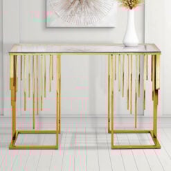 Art Deco Gold Metal And Clear Glass Console Table Hallway Table 120cm
