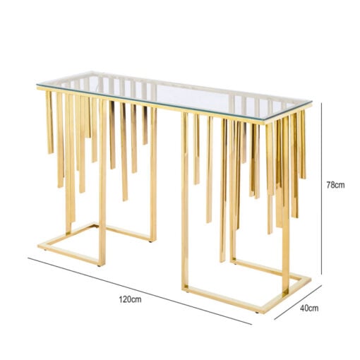 Art Deco Gold Metal And Clear Glass Console Table Hallway Table 120cm