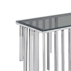 Art Deco Silver Chrome Metal And Smoked Glass Console Table Hallway Table 120cm