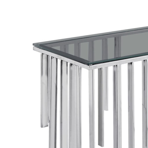 Art Deco Silver Chrome Metal And Smoked Glass Console Table Hallway Table 120cm
