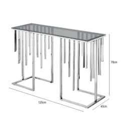 Art Deco Silver Chrome Metal And Smoked Glass Console Table Hallway Table 120cm