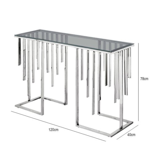 Art Deco Silver Chrome Metal And Smoked Glass Console Table Hallway Table 120cm