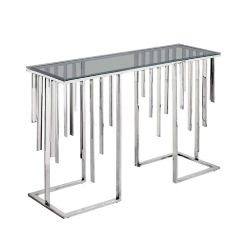 Art Deco Silver Chrome Metal And Smoked Glass Console Table Hallway Table 120cm