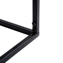 Black And Gold Abstract Glass Square Coffee Table With Black Metal Legs And Matching Smaller Tray