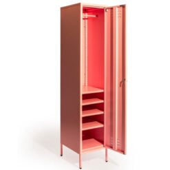 Boho Industrial Baby Pink Metal Locker Style 1 Door Narrow Tall Cabinet Wardrobe 180cm