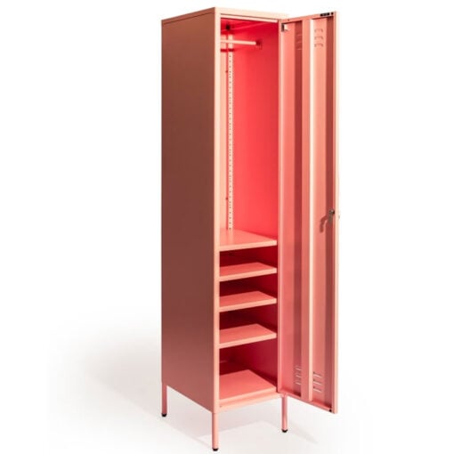 Boho Industrial Baby Pink Metal Locker Style 1 Door Narrow Tall Cabinet Wardrobe 180cm Boho Industrial Baby Pink Metal Locker Style 1 Door Narrow Tall Cabinet Wardrobe 180cm