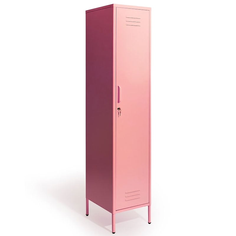 Boho Industrial Baby Pink Metal Locker Style 1 Door Narrow Tall Cabinet Wardrobe 180cm Boho Industrial Baby Pink Metal Locker Style 1 Door Narrow Tall Cabinet Wardrobe 180cm