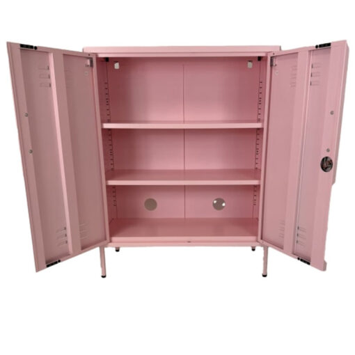 Boho Industrial Baby Pink Metal Locker Style 2 Door Cabinet 102cm