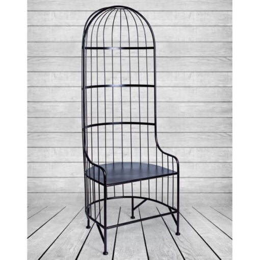 Boho Industrial Black Metal Dome Bird Cage Porters Armchair Accent Chair