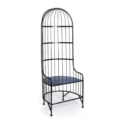Boho Industrial Black Metal Dome Bird Cage Porters Armchair Accent Chair