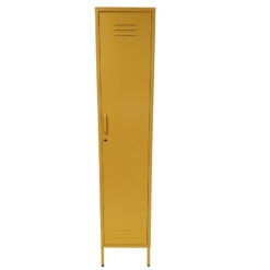 Boho Industrial Mustard Yellow Metal Locker Style 1 Door Narrow Tall Cabinet Wardrobe 180cm