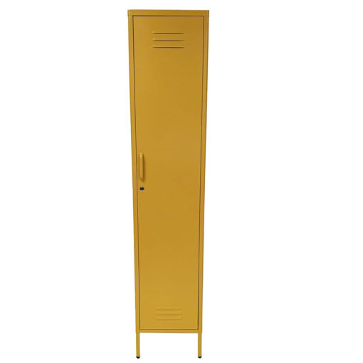 Boho Industrial Mustard Yellow Metal Locker Style 1 Door Narrow Tall Cabinet Wardrobe 180cm