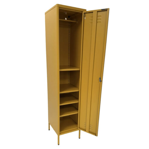 Boho Industrial Mustard Yellow Metal Locker Style 1 Door Narrow Tall Cabinet Wardrobe 180cm