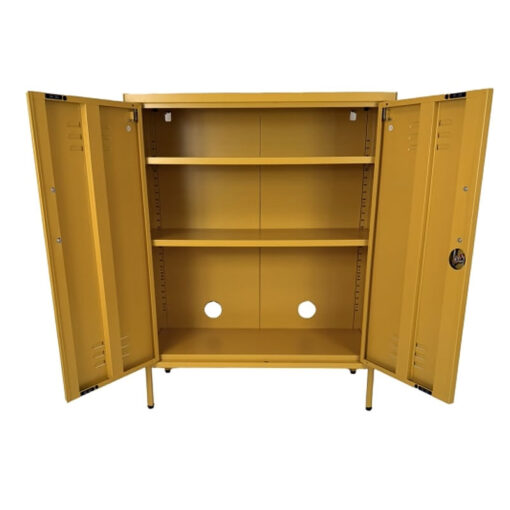 Boho Industrial Mustard Yellow Metal Locker Style 2 Door Cabinet 102cm