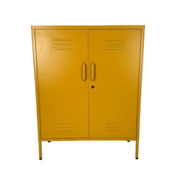 Boho Industrial Mustard Yellow Metal Locker Style 2 Door Cabinet 102cm