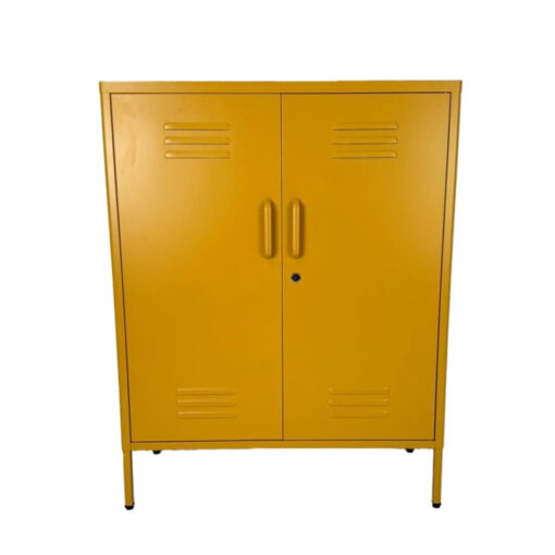 Boho Industrial Mustard Yellow Metal Locker Style 2 Door Cabinet 102cm