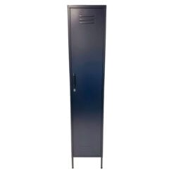 Boho Industrial Navy Blue Metal Locker Style 1 Door Narrow Tall Cabinet Wardrobe 180cm