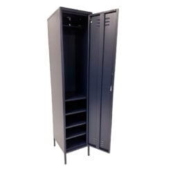Boho Industrial Navy Blue Metal Locker Style 1 Door Narrow Tall Cabinet Wardrobe 180cm