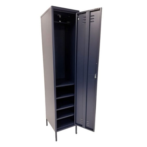 Boho Industrial Navy Blue Metal Locker Style 1 Door Narrow Tall Cabinet Wardrobe 180cm Boho Industrial Navy Blue Metal Locker Style 1 Door Narrow Tall Cabinet Wardrobe 180cm