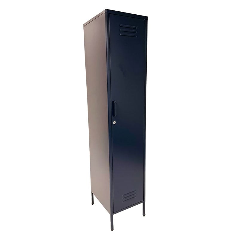 Boho Industrial Navy Blue Metal Locker Style 1 Door Narrow Tall Cabinet Wardrobe 180cm Boho Industrial Navy Blue Metal Locker Style 1 Door Narrow Tall Cabinet Wardrobe 180cm