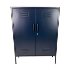 Boho Industrial Navy Blue Metal Locker Style 2 Door Cabinet 102cm
