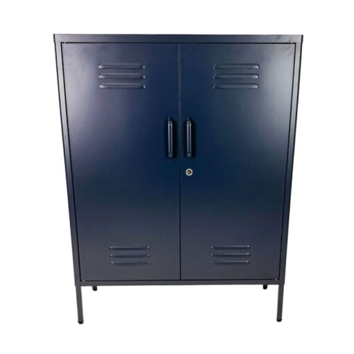 Boho Industrial Navy Blue Metal Locker Style 2 Door Cabinet 102cm Boho Industrial Navy Blue Metal Locker Style 2 Door Cabinet 102cm