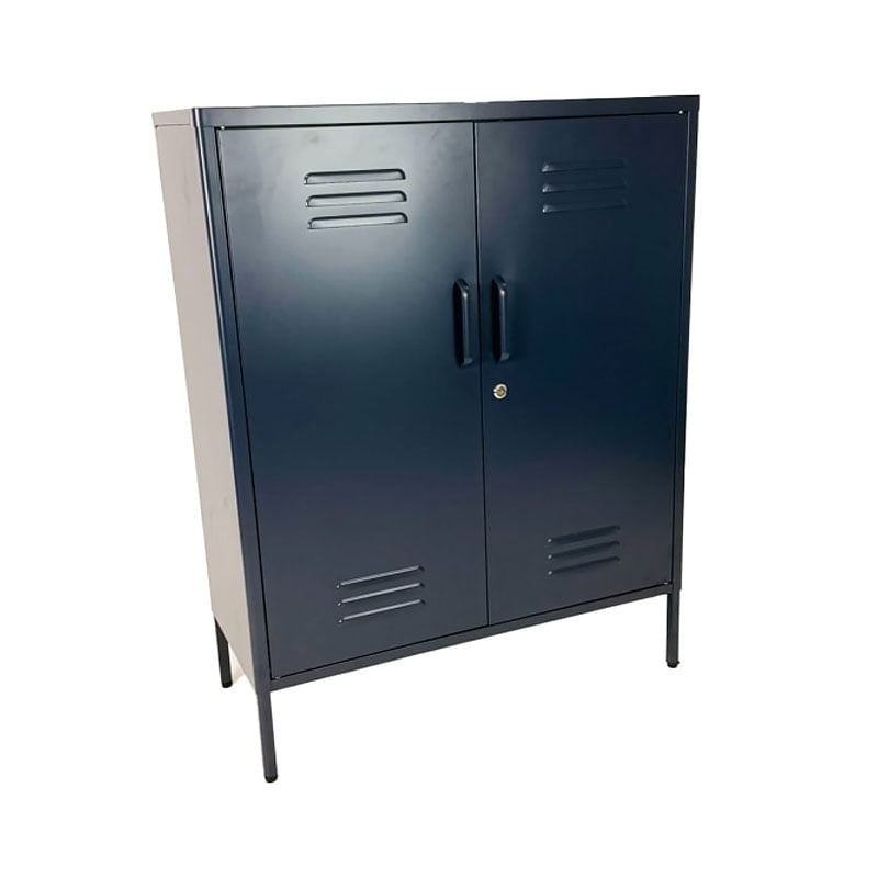 Boho Industrial Navy Blue Metal Locker Style 2 Door Cabinet 102cm Boho Industrial Navy Blue Metal Locker Style 2 Door Cabinet 102cm