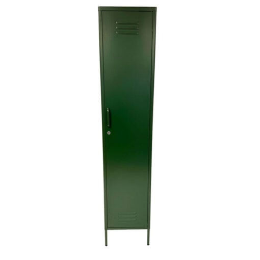 Boho Industrial Olive Green Metal Locker Style 1 Door Narrow Tall Cabinet Wardrobe 180cm