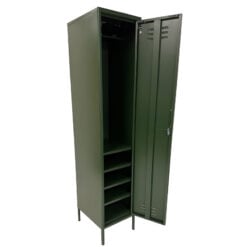 Boho Industrial Olive Green Metal Locker Style 1 Door Narrow Tall Cabinet Wardrobe 180cm