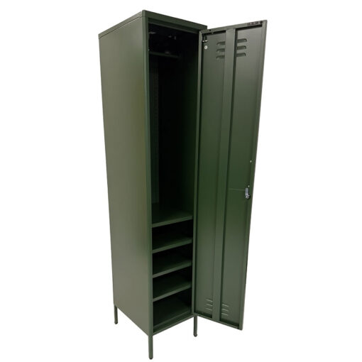 Boho Industrial Olive Green Metal Locker Style 1 Door Narrow Tall Cabinet Wardrobe 180cm