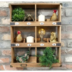 Boho Rustic Solid Light Fir Wood Apothecary Numbered Wall Shelving Unit 55cm