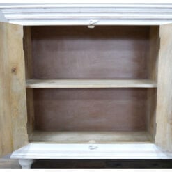 Boho Rustic Solid White Washed Mango Wood Mandala Carved Large Sideboard 180cm