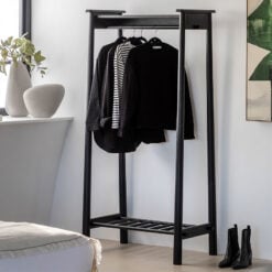 Boho Scandi Japandi Black Oak Wood 2 Tier Open Wardrobe 174cm