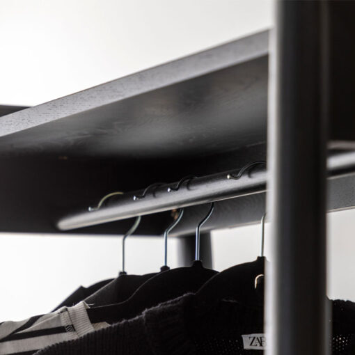 Boho Scandi Japandi Black Oak Wood 2 Tier Open Wardrobe 174cm