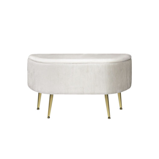 Half Moon Cream Pleated Velvet Bedroom Storage Bench With Gold Legs Ottoman 85cm