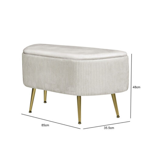 Half Moon Cream Pleated Velvet Bedroom Storage Bench With Gold Legs Ottoman 85cm