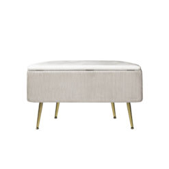 Half Moon Cream Pleated Velvet Bedroom Storage Bench With Gold Legs Ottoman 85cm