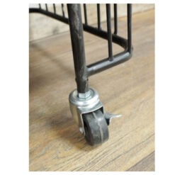 Industrial Black Metal And Solid Wood Cage Style 3 Tier Large Shelving Unit Bookcase Drinks Trolley With Wheels