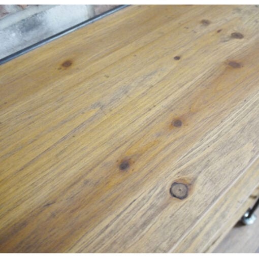 Industrial Black Metal And Solid Wood Cage Style 3 Tier Shelving Unit Bookcase Drinks Trolley With Wheels