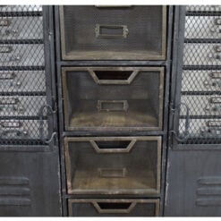 Industrial Distressed Black Metal And Solid Wood Multi Drawer Apothecary Cabinet