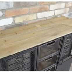 Industrial Distressed Black Metal And Solid Wood Multi Drawer Apothecary Cabinet