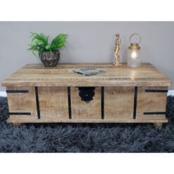 Industrial Rustic Solid Light Mango Wood Trunk Lift Top Large Storage Coffee Table Bench 132cm