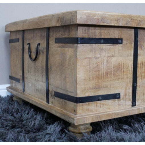 Industrial Rustic Solid Light Mango Wood Trunk Lift Top Large Storage Coffee Table Bench 132cm