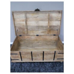 Industrial Rustic Solid Light Mango Wood Trunk Lift Top Large Storage Coffee Table Bench 132cm